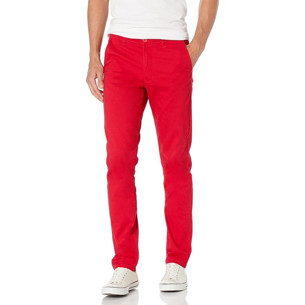 WT02 Men's‎ Long Basic Stretch Skinny Chino Pant, Red, 32/30